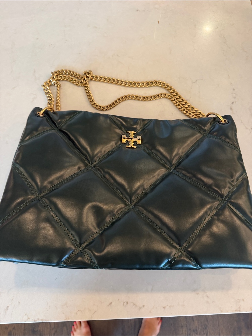 Tory Burch Dark Green Quilted Shoulder Bag - Picture 7 of 8